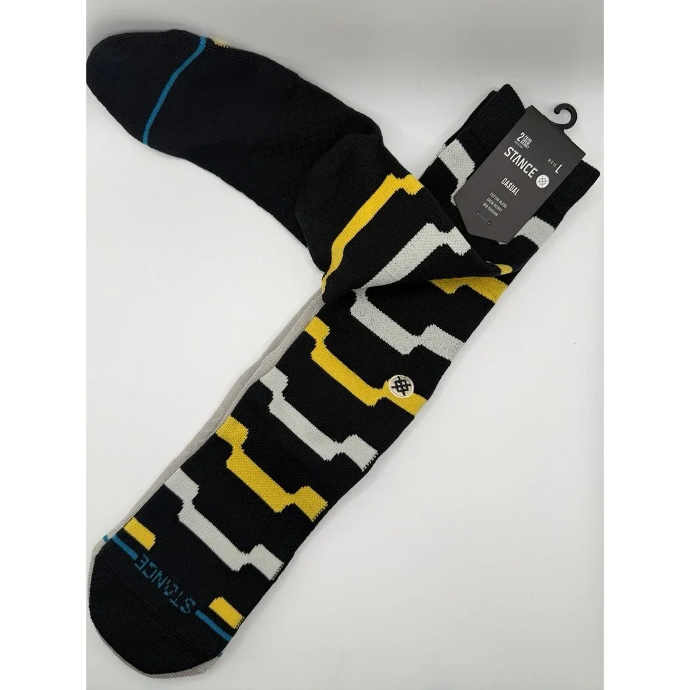 Stance Casual 2 Pack Crew Socks Black Yellow Grey Striped Mens L NWT AS56D2SWAP